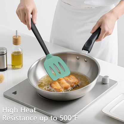 Coukre 3 Pack Silicone Spatula Set, High Heat Resistant, BPA-Free, Fish Spatula, Solid & Slotted Turner for Non-Stick Pans, Flipping Eggs, Pancakes, Fish, Burgers (3, PureBlack)