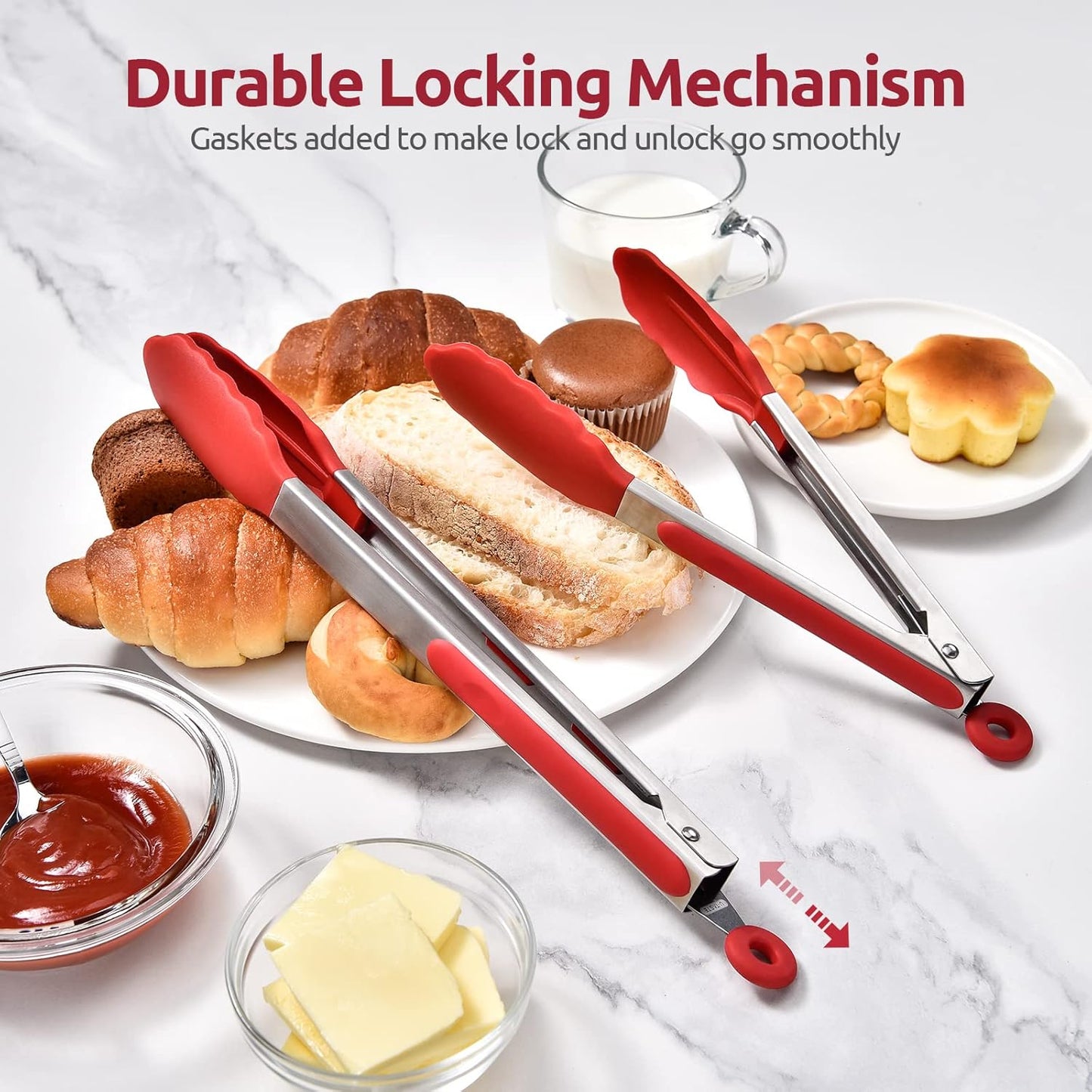 600ºF Heat Resistant Kitchen Tongs: U-Taste 9 inch Silicone Cooking Tong with Firm Sealed Non Stick Rubber Tips & Silicon Coated 18/8 Stainless Steel Handle & Smooth Locking for Serving Salad (Black)
