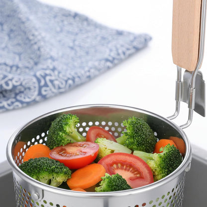 2 Pcs Pasta Strainer Basket, 5"x4.5" Stainless Steel Noodle Strainer with Wood Handle Kitchen Mesh Spider Strainers for Straining Pasta Noodles Dumpling