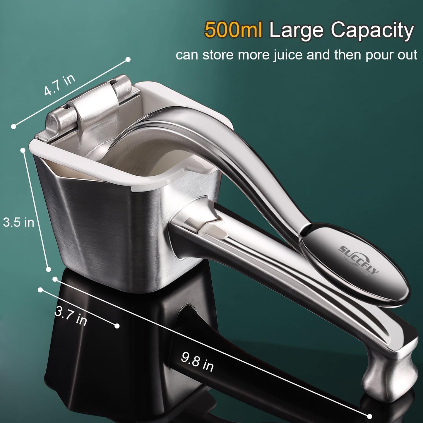 SUCCFLY Lemon Squeezer Stainless Steel, Manual Juicer Citrus Lime Orange Fruit Squeezer Heavy Duty Ergonomic Handle Labor-saving Large Capacity Juice Press Hand Handheld Juicer (5 Year Warranty)