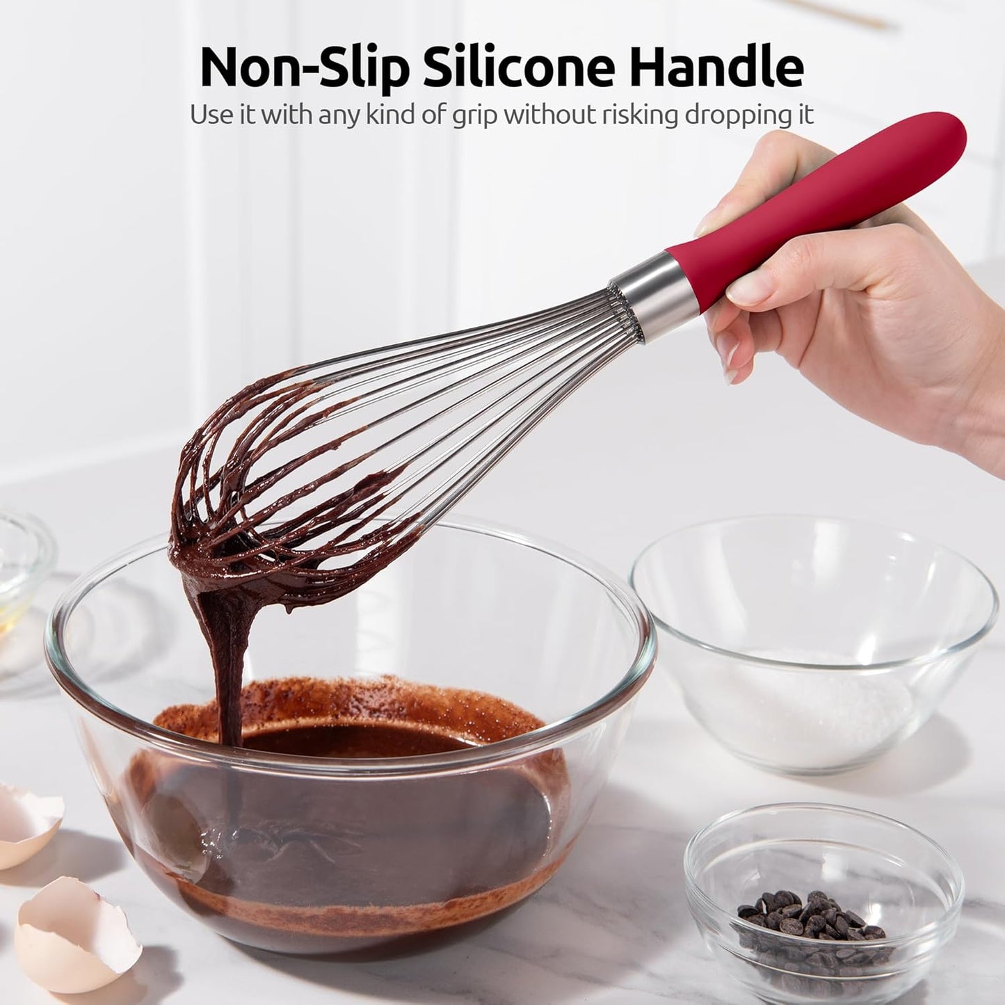 U-Taste 7" Mini Whisk for Cooking: 18/8 Stainless Steel Small Metal Kitchen Wisk, Tiny Hand Mixing Tool for Coffee, Egg, Sauce, 6-Wires Compact Head for Baking, Beating in Bowl, Mug, Jar (Set of 2)