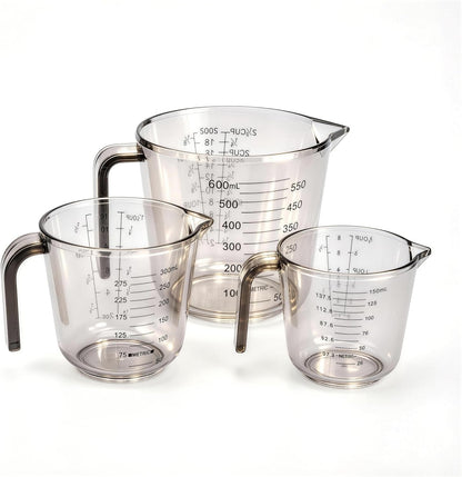 Measuring Cups Set, 3PCS with Pour Spout & Handle, Multi-Scale (cup | oz | ml) Stackable Liquid & Dry Plastic Measuring Tools for Baking Cooking, Essential Kitchen Gadgets (Coffee Brown)