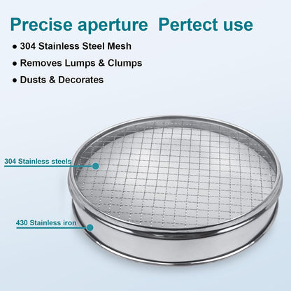 304 Stainless Steel Lab Sieve Screen Mesh, 100 Mesh (0.15mm) Aperture Test Sieve, 12Inch(30cm) Diameter Economy Standard Analysis Sample Test Sieves for Industrial Laboratory Homes - Colors A