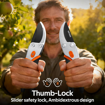 VOTREK® Pruning Shears, 8.5” Professional Garden Pruner with Jam-Proof Spring & Ever-Sharp SK5 Blade, Ergonomic Bypass Clippers for Rose, Tree Trimming, Heavy Duty Bonsai Scissor for Weak Hand