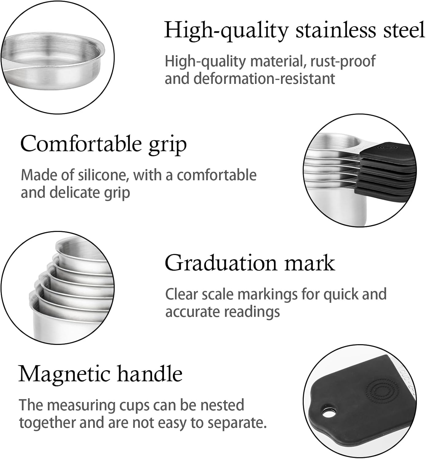 Magnetic Measuring Cups and Spoons Set, Including 7 Stainless Steel Nesting Measuring Cups and 5 Magnetic Measuring Spoons for Cooking & Baking (Black)