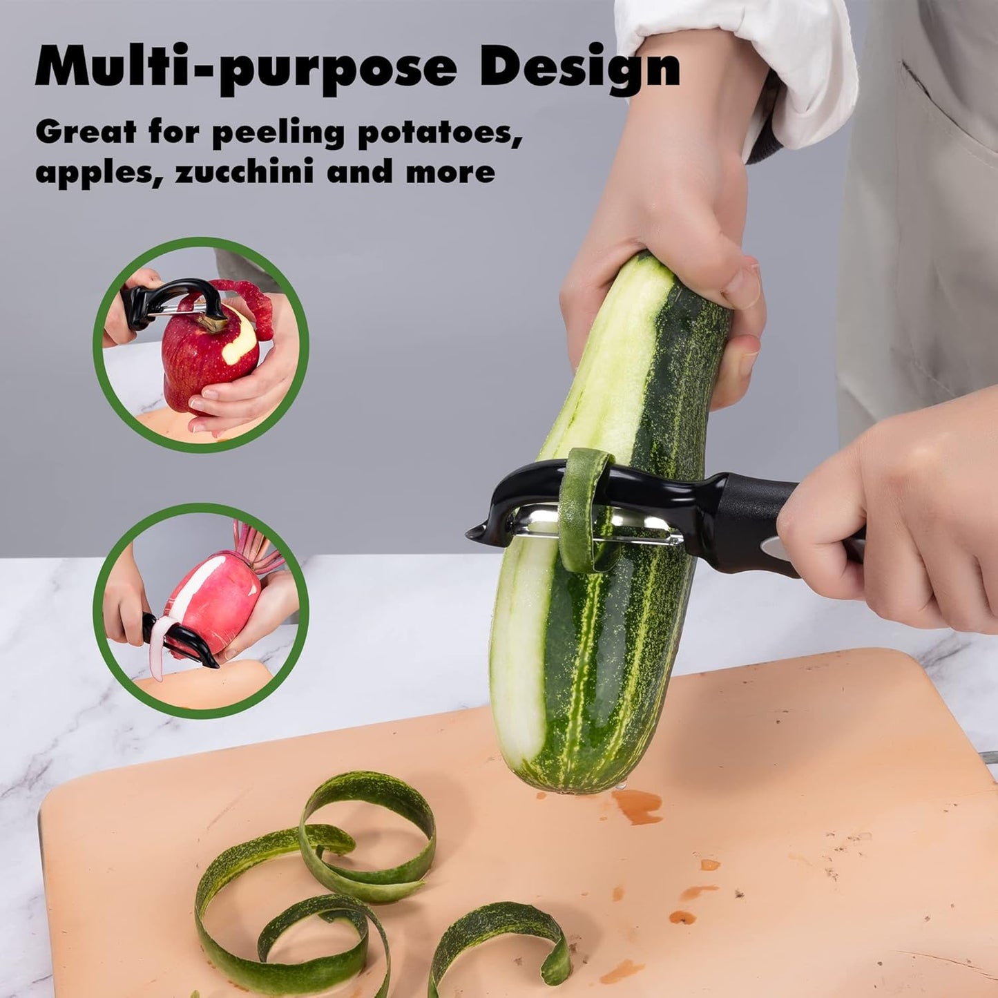 Rainspire Vegetable Peeler Potato Peelers for Kitchen, Sharp Stainless Steel Blades Veggie, Comfortable Handle Fruit Peeler, Carrot Peeler Apple Peeler Dishwasher Safe, Black, 2-Pack