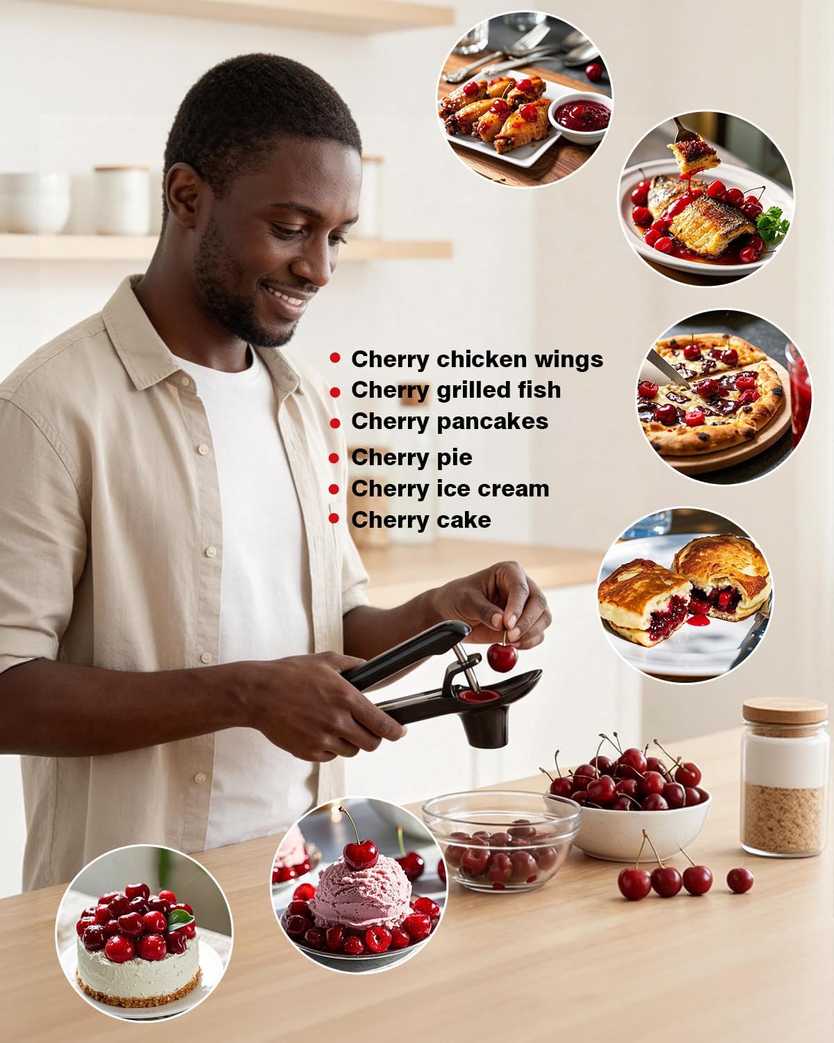 Cherry Pitter, Cherry Pit Remover Tool Cherries Corer Pitter with Hand-held Push, Olive Seed remover stones with lock design, Durable Cherries seed Corer for Cherry Jam -Black