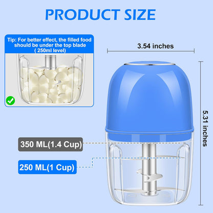 450ML (1.8 Cup) Electric Garlic Chopper, Mini Portable Food Processor, Garlic Grinder Masher for Onion, Ginger, Chili, Fruit, Vegetable, Meat