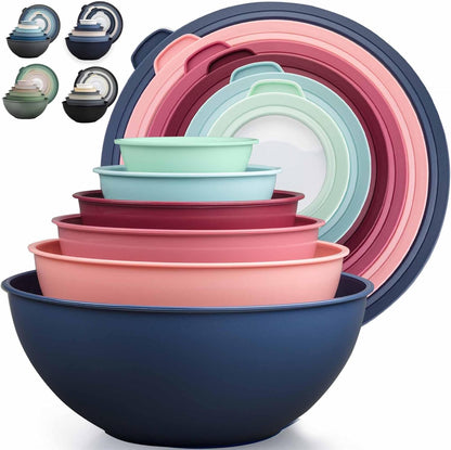 Zulay Kitchen 12 Piece Plastic Mixing Bowls with Lids Set - Leak-Proof Microwave & Freezer Safe Stackable Mixing Bowl Set for Preparing, Serving and Storing - Non-Slip Large Nesting Bowls (Blue Ombre)