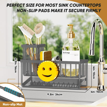 Sponge Holder for Kitchen Sink,Smiley Face Sink Caddy with Removable Brush Holder,Self-Draining Sponge Caddy for Sponge,Soap,Dish Brush,Scrubber,Kitchen Essentials and Gadgets