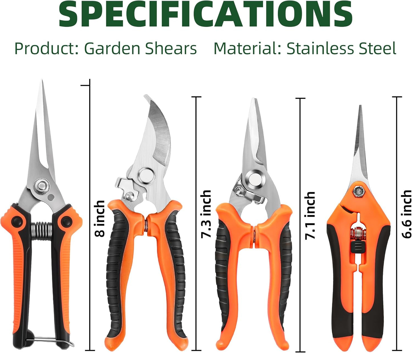 EWPJDK 4 Pack Garden Pruning Shears, Stainless Steel Garden Shears, Gardening Shears, Garden Scissors, Clippers, Pruning Snips, Pruning Shears for Gardening Tools (4PCS Yellow Orange Green)