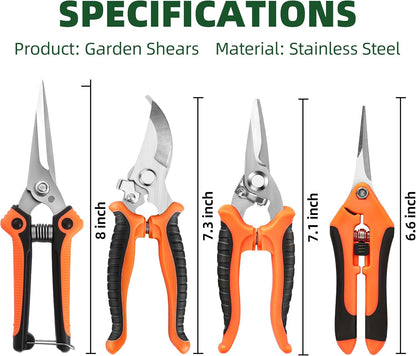 EWPJDK 4 Pack Garden Pruning Shears, Stainless Steel Garden Shears, Gardening Shears, Garden Scissors, Clippers, Pruning Snips, Pruning Shears for Gardening Tools (4PCS Yellow Orange Green)