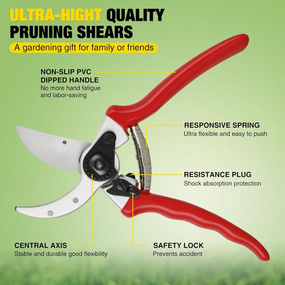Yesker Pruning Shears Garden Shears 7.8" Professional Garden Scissors Sharp 65 Manganese Steel Blade Heavy Duty Clippers Hand Pruners for Cutting Fresh Flowers Branch Plant Trimming Gardening Tools