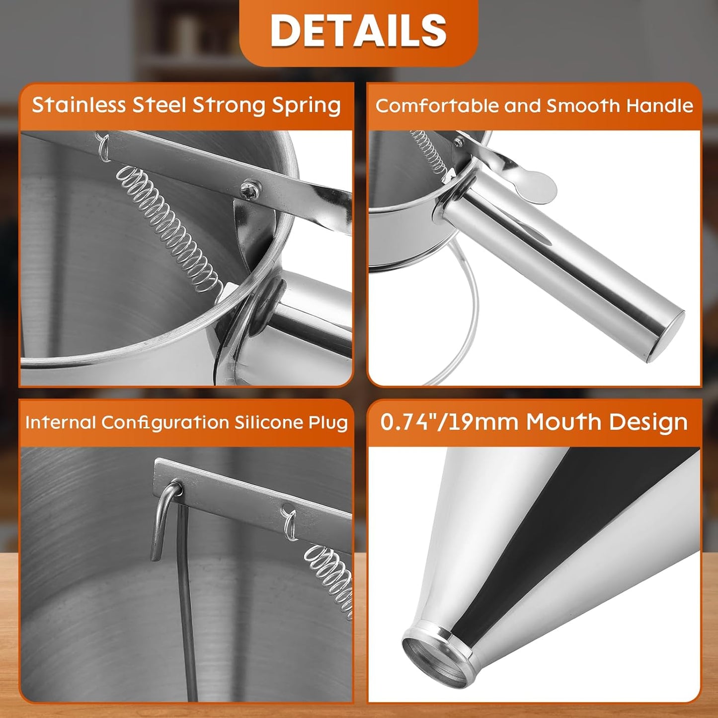 1200ML/40OZ Stainless Steel Pancake Batter Dispenser, Piston Funnel Dispenser with Stand Detachable Handle for Takoyaki Baking Cake Desserts with 4PCS Nozzles