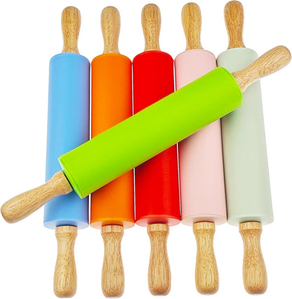 6 Pack Small Rolling Pin for Kids, Kids Rolling Pin for Home Kitchen (6 colors) (9 Inch)