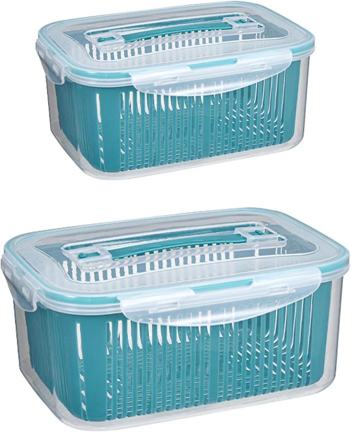 2 Pack Fruit Storage Containers for Fridge,Stackable Fresh Food Produce Saver Containers with Removable Colander, Vegetable Lettuce Keeper Bowl(Blue)