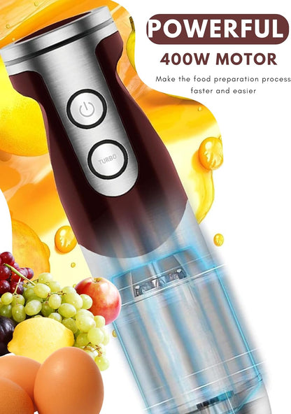 Megawise High-Power Hand Blender – 400W Max Power with Versatile 3-in-1 Attachments (Blending Shaft, Whisk, Chopper); Ergonomic Design with Adjustable Speed Control; Easy to Clean and Maintain (Black)