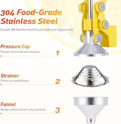 CO-Z Manual Citrus Juicer, Commercial Grade Cast Iron Orange Juicer, Professional Heavy Duty Juice Press with Removable Strainer, Manual Juice Extractor for Orange Lemon Pomegranate Citrus, Black