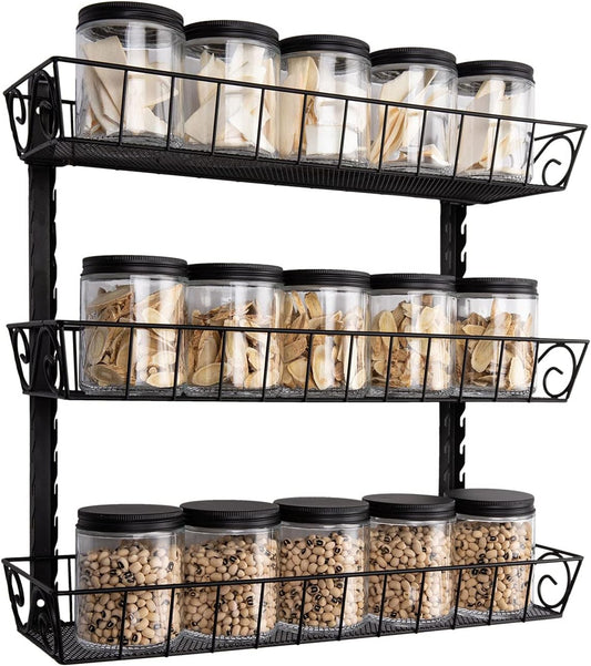 SWOMMOLY Adjustable Wall Mount Spice Rack Organizer, 12-Tier Dual-use (Multi-use) Hanging Spice Shelf Storage for Kitchen Pantry Cabinet Door, Seasoning Holder Organizer, Black
