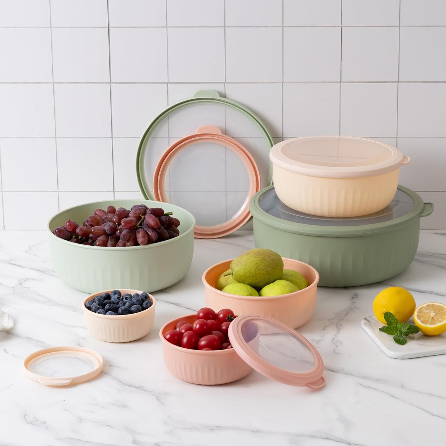 COOK WITH COLOR Prep Bowls with Lids- Wide and Deep Nesting Plastic Small Mixing Bowl Set with Lids, 8 Piece Set - Wide Bowls, Blue