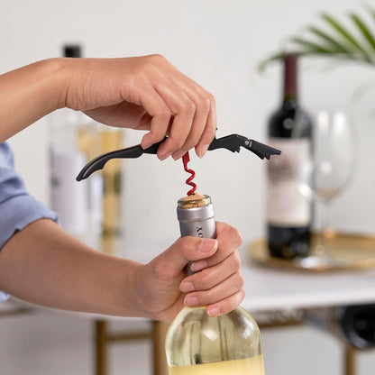 True Truetap Double Hinged Waiter's Corkscrew Wine Opener, Stainless Steel Wine Bottle Opener with Built In Foil Cutter, Home Bar Tools, Bar Cart Accessories, Wedding Gifts, Set of 1, Black