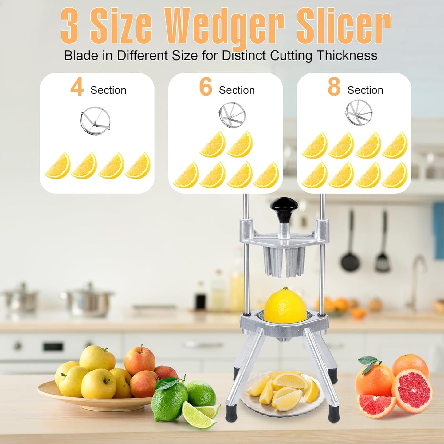 2-in-1 Commercial Juicer & Vegetable Chopper – Heavy Duty Cast Iron Manual Citrus Press with Stainless Steel Food Dicer, French Fry Cutter, 1/2" 3/8" 1/4" Blades for Potatoes