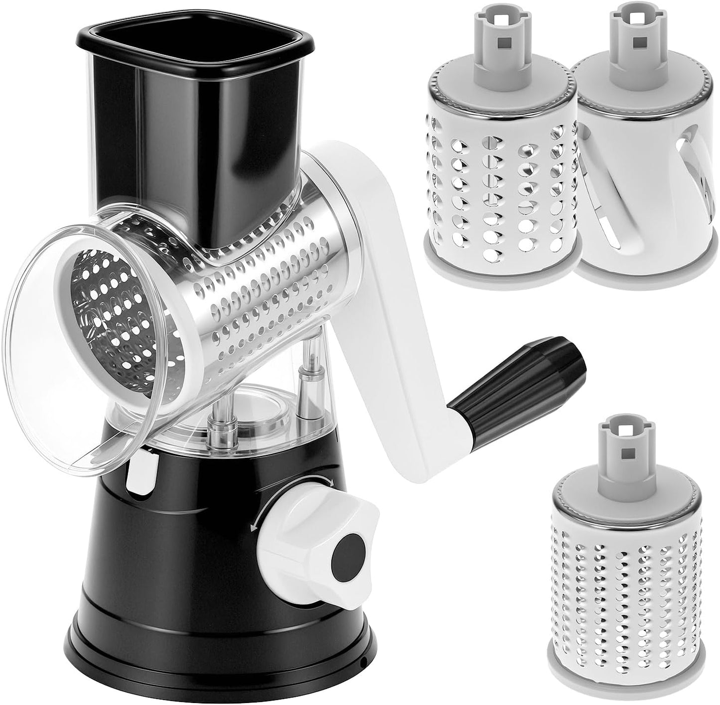 QWORK Cheese Grater Hand Crank, Rotary Vegetable Shredder, 3 in 1 Kitchen Speed Spin Veggie Slicer & Nut Grinder, Black