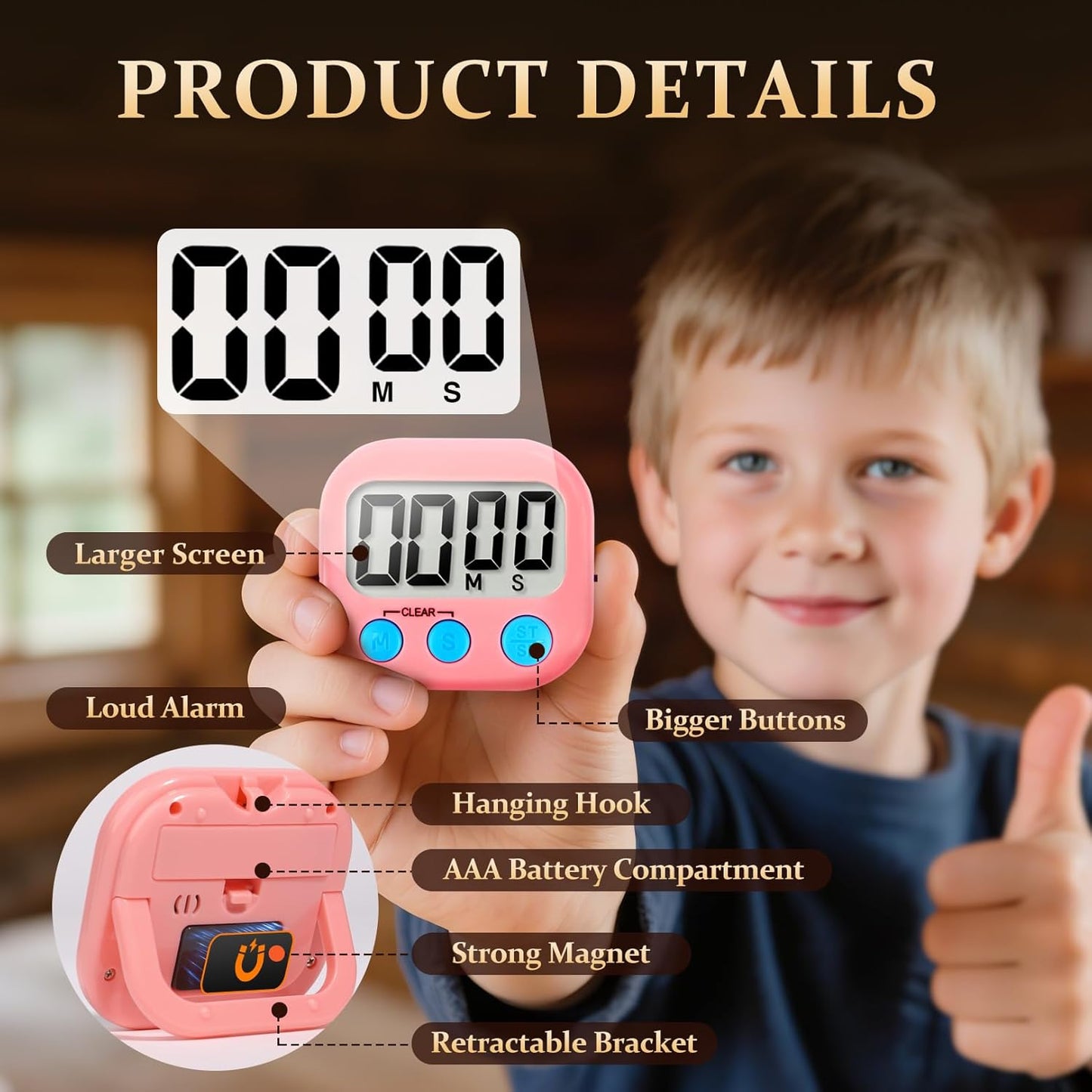 6 Pack Digital Kitchen Timer Small Classroom Timers for Kids Teachers (Blue&White)