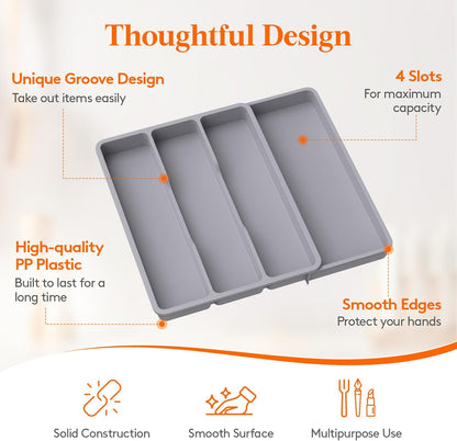 Lifewit Utensil Organizer for Kitchen Drawer, Expandable Cooking Silverware Tray, Adjustable Cutlery Flatware Holder, Plastic Spatula Tools Storage Divider, 14.4 x 15.8", Black