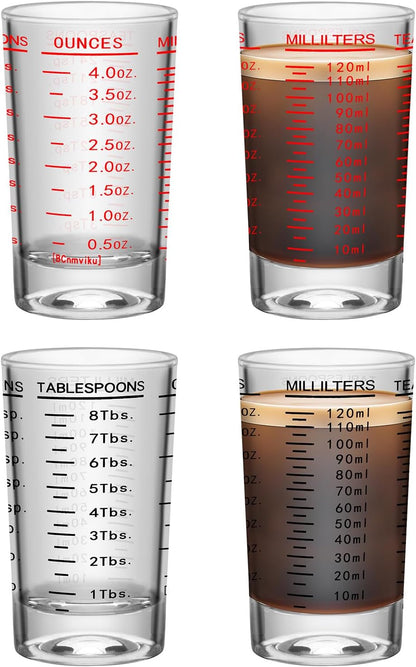 2Pcs Shot Glass Measuring Cup, 4 Ounce Heavy Base Jigger, Espresso Shot Glasses, Liquid Cup, Round Shot Glasses, Small Cups for Vodka, Whiskey, Tequila, Espresso, Liquor (2, Red)