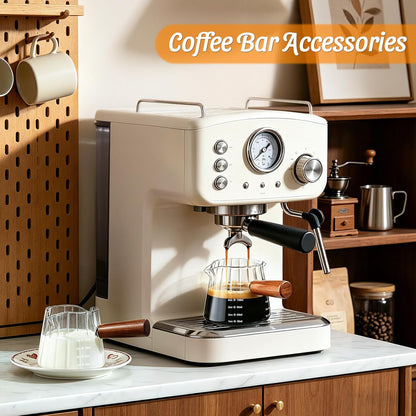 DWTS DANWEITESI Espresso Cups: Coffee Bar Accessories and Espresso Accessories - 6oz Glass Measuring Cup - Double Spout Expresso Shots Cup - Double Espresso Cups with Wood Handle 1Pcs