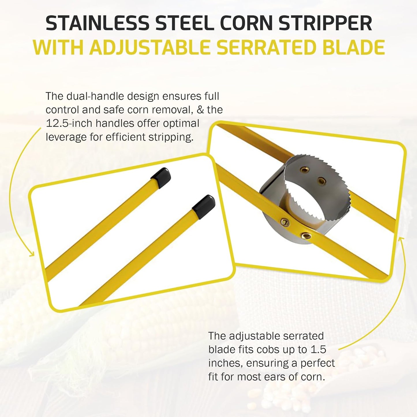 OCS Parts Stainless Steel Corn Stripper with 1.5-Inch Adjustable Serrated Blade | Strips Cobs of Corn Quick and Easy