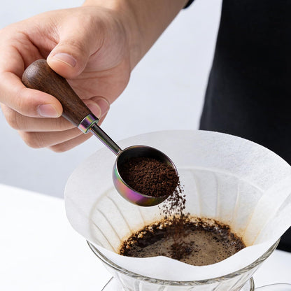 Retro Vintage Stainless Steel Coffee Scoop with Walnut Wood Handle, 10g Espresso Measure, 30ml Water Capacity (1, Gunmetal)