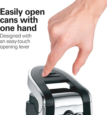 Hamilton Beach Smooth Edge Electric Automatic Can Opener for Kitchen with Easy Push Down Lever, Extra Tall, Includes Stainless Steel Scissors, Black and Chrome (76607)