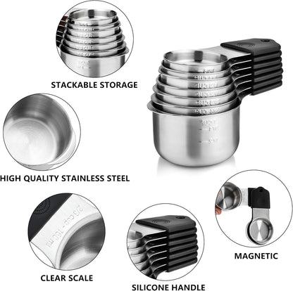 Magnetic Measuring Cups Set of 7 Stainless Steel Heavy Duty Stackable Measuring Cups for Dry and Liquid Ingredients