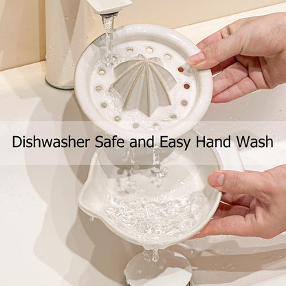 Ceramic Citrus Lemon Orange Juicer Manual Squeezer, Hand Juicer Reamer Rotation Press with 6.8oz Bowl, Strainer Lid, Spout, Handle, Dishwasher Safe, Easy to Clean