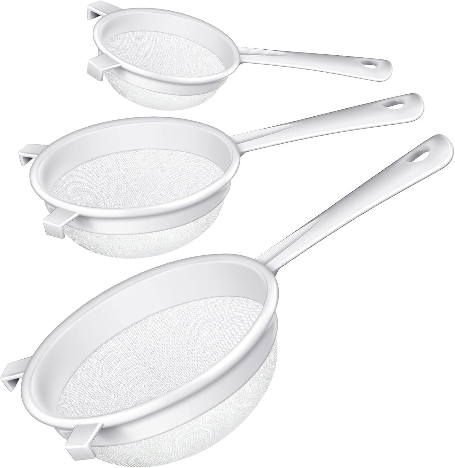 3 Pcs Plastic Nylon Mesh Strainer Colander with Handle Double Ear Fine Food Mesh Strainer Flour Sifter for Baking Kitchen Colander Sifter Kefir Tea Juice Pasta(3 Inch, 4 Inch, 5.5 Inch)