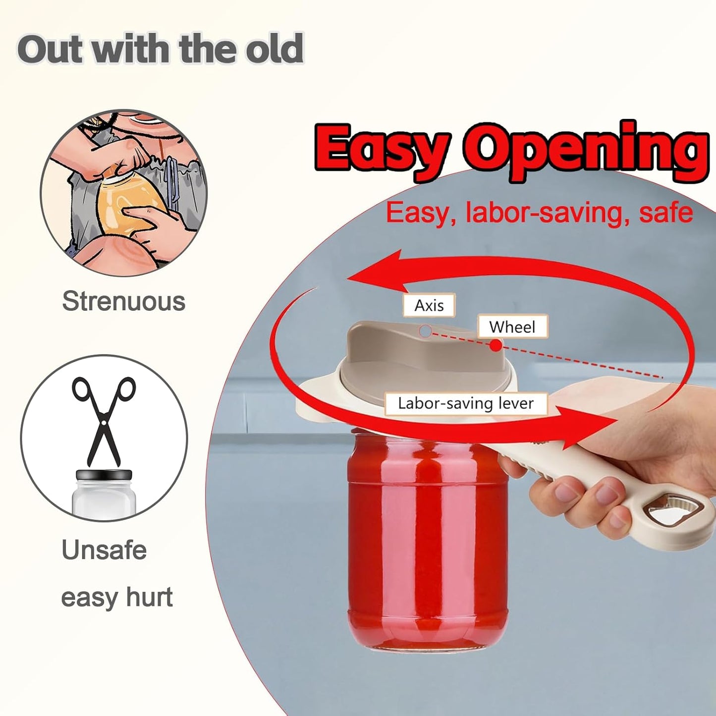 Lid Opener Jar openers for seniors – Stainless Steel Adjustable Lid Remover, Easy Grip Handle Jar Opener for Seniors with Arthritis, Fits Jars, Bottles & Cans, Mothers Day Gifts – New Kitchen Gadgets