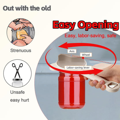 Jar Opener for Seniors, 4 in 1 Multi-Purpose Jar Opener, Adjustable Stainless Steel Lid Remover for Seniors & Arthritis Sufferers, Fits Kitchen Jars, Bottles &Cans, Home Kitchen Helper