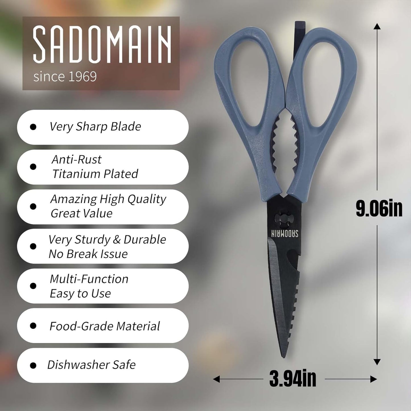 Kitchen Scissors All Purpose, Extra Sharp Kitchen Shears with Knife Sharpener & Sheath, Solid & Durable Stainless Steel Scissors with ANTI-RUST Black Titanium Plated, Dishwasher Safe - Green