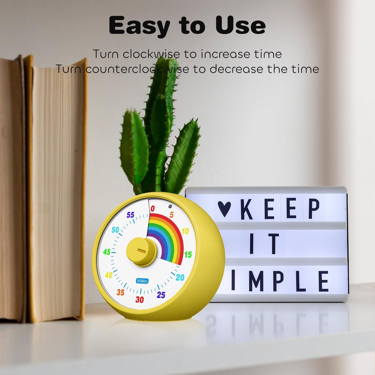 Visual Timer for Kids, 60-Minute Countdown for Classroom Office Kitchen, Desk Timer Kids Time Management Tools with Silent Operation, Pomodoro Timer Rainbow Pattern Purple