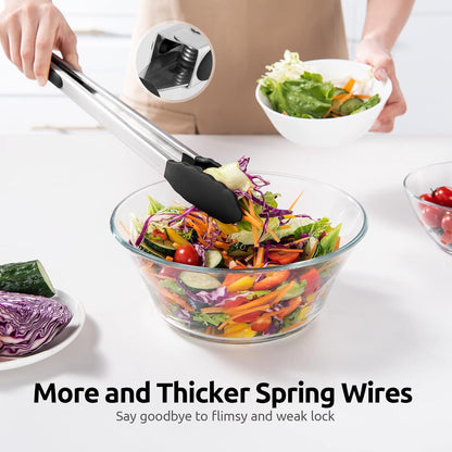 600ºF Heat Resistant Kitchen Tongs: U-Taste 9 inch Silicone Cooking Tong with Firm Sealed Non Stick Rubber Tips & Silicon Coated 18/8 Stainless Steel Handle & Smooth Locking for Serving Salad (Black)