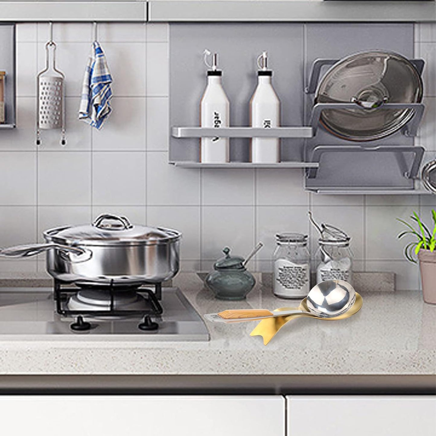 VanlonPro Stainless Steel Spoon Rest, Spatula Ladle Holder, Stainless Steel Utensil Spoon Rest Holder, Brushed Finish, Dishwasher Safe 9.8 x 3.7 Inch (Silver 1PC)