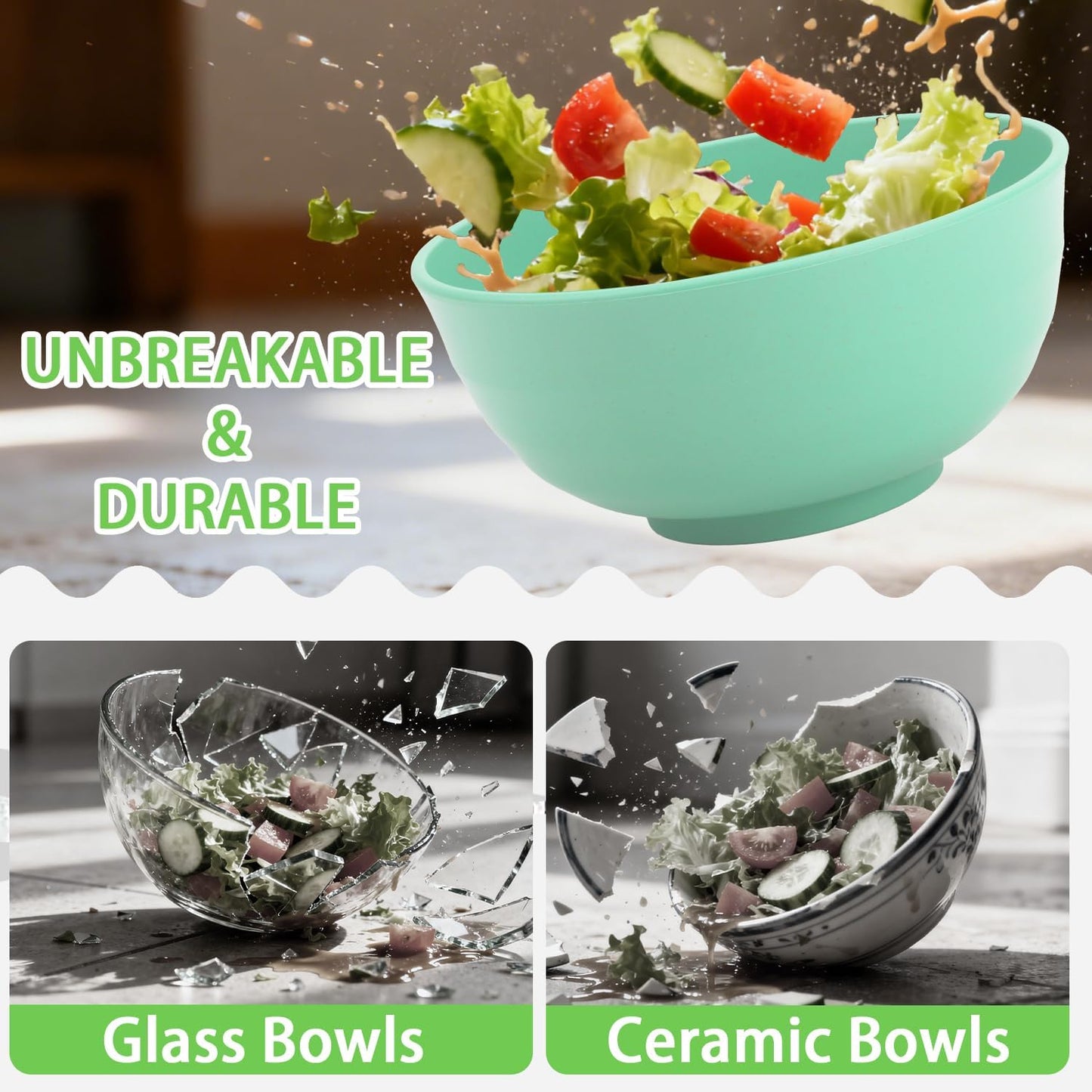 Wheat Straw Bowls Set with Lids, Unbreakable 40 OZ Cereal Bowls Set of 4, Salad Container for Lunch, Microwave & Dishwasher Safe Bowl Set for Kitchen, Picnic, RV, Camping, Multi
