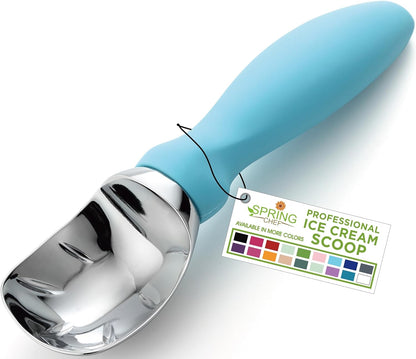 Spring Chef Heavy Duty Ice Cream Scoop with Comfortable Handle - Professional Ice Cream Scooper for Gelato, Sorbet, Cookie Dough, Melon, Frozen Yogurt - Dishwasher Safe Metal Kitchen Tool - Black
