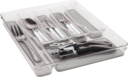 Kitchen Details 23195 Utensil and Cutlery Drawer Organizer, Divider, Tray, Storage, 5 Compartment, Clear