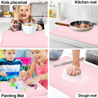 Standard Silicone Mat,Black Baking Mat-Food Grade Kids Dinner Table Placemat Non Slip Counter Mat with Raised Edges Heat Resistant Mat for Air Fryer Nonstick Pastry Dough Mat(1 Pack 23.6'' x 15.7'')