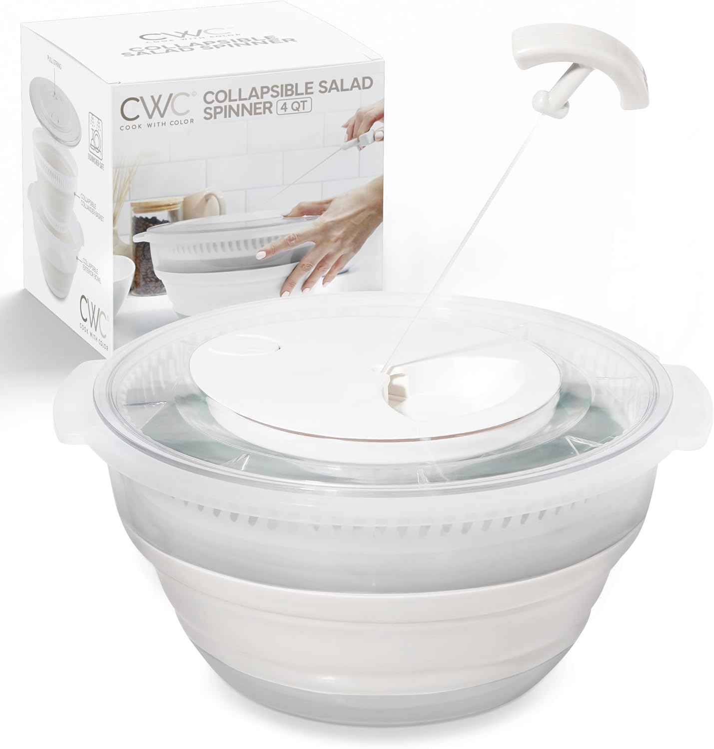 COOK WITH COLOR Collapsible Salad Spinner - 4 QT Space Saving Lettuce Dryer with Folding Collapsible Colander Great for Washing and Drying Fruit and Vegetables (Blue)