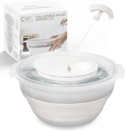 COOK WITH COLOR Collapsible Salad Spinner - 4 QT Space Saving Lettuce Dryer with Folding Collapsible Colander Great for Washing and Drying Fruit and Vegetables (Blue)