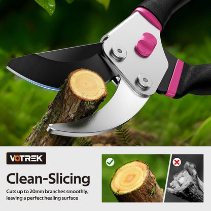 VOTREK® Pruning Shears, 8.5” Professional Garden Pruner with Jam-Proof Spring & Ever-Sharp SK5 Blade, Ergonomic Bypass Clippers for Rose, Tree Trimming, Heavy Duty Bonsai Scissor for Weak Hand